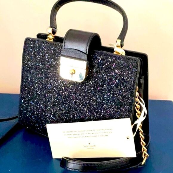 KATE SPADE NWT MINI KIRIN SUNSET LANE BLACK SPARKLING SHOULDER BAG CROSSBODY - Picture 2 of 12